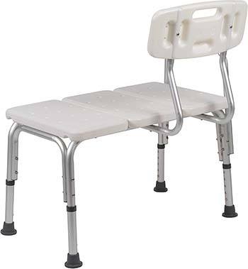 A backside of Flash Furniture Adjustable Bath and Shower Transfer Bench with white color