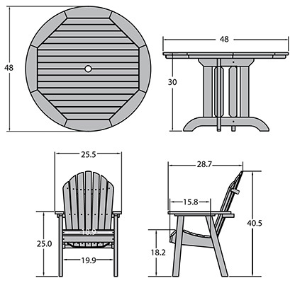 Illustration on the dimensions of the Highwood 5 Piece Hamilton Round Dining Set
