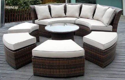 Beige Color, Ohana 7 Piece Round Wicker Patio Furniture Set, Round Couch Set