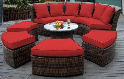 Brown Color, Ohana 7 Piece Round Wicker Patio Furniture Set, Round Couch Set