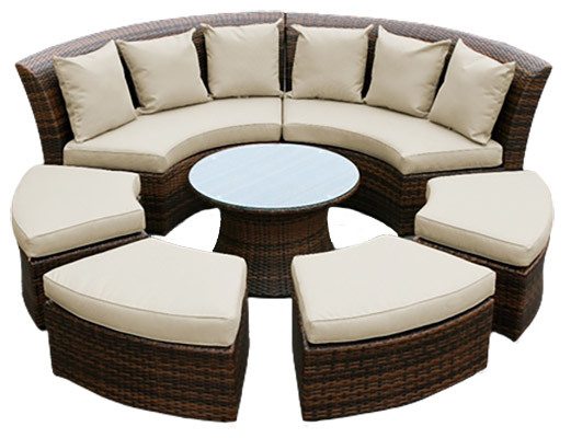 Front View, Ohana 7 Piece Round Wicker Patio Furniture Set, Round Couch Set