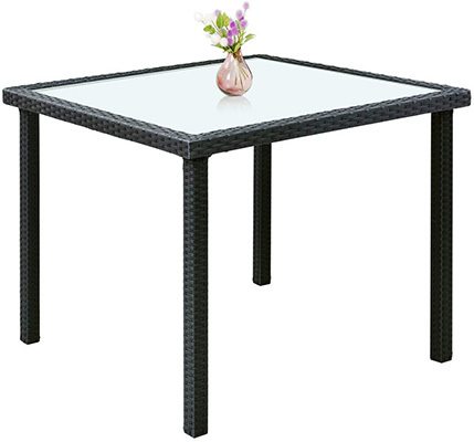 Tea/Coffee Table, Tangkula 5 Piece Wicker Patio Dining Set, Black Color
