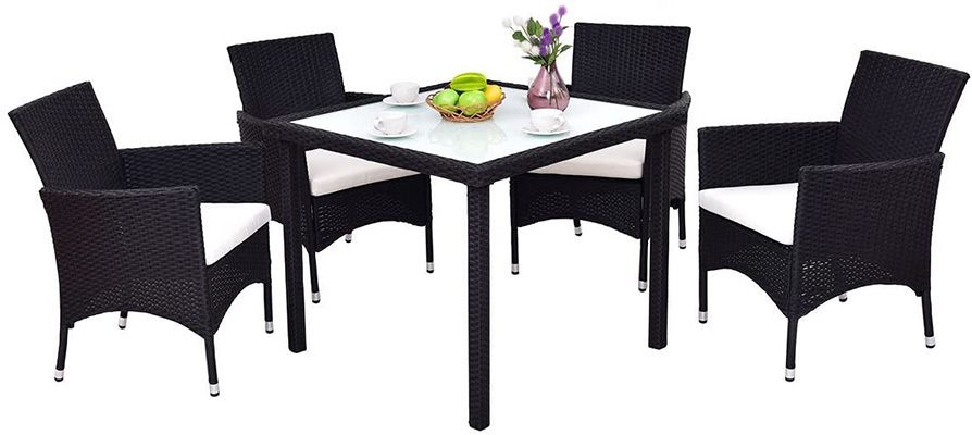 Wide View, Tangkula 5 Piece Wicker Patio Dining Set, Black Color