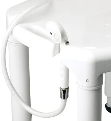 Hand shower attached to the edge notch of the Carex Universal Bath Seat