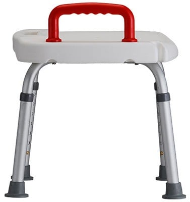 The Ortho-Med Bathroom 365 Shower Chair by Nova Medical with red handle on its molded plastic seat