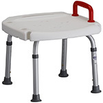 The Nova Medical Ortho-Med Shower Chair with white molded plastic seat and red handle