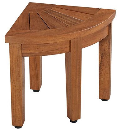The Rose Home Fashion 13.5" Teak Shower Foot Stool which will in a corner