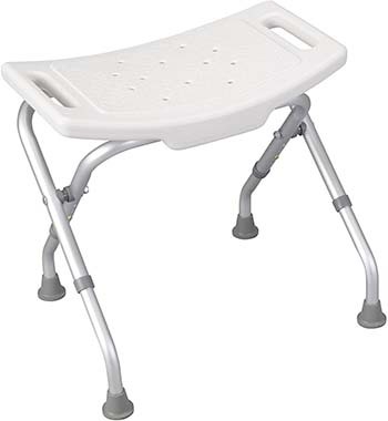 The Drive Medical Deluxe Folding Shower Chair with a seat that has drainage holes
