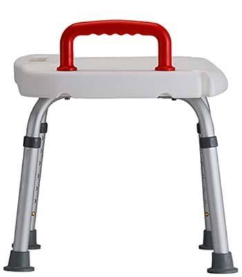 The Nova Bath Bench with Red Safety Handle and rubberized feet
