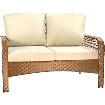Loveseat of the Ovios 4 Piece Rattan with beige cushion
