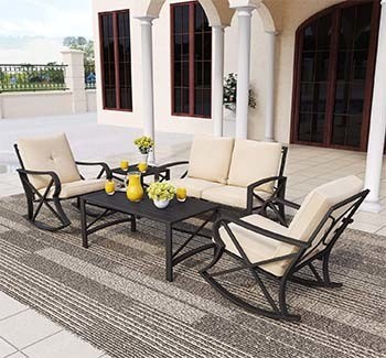 Khaki variant of the Patio Festival 5 Piece Patio Conversation Furniture Set on a carpet in an outdoor setting
