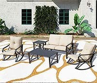  A complete set of the Patio Festival 5-Piece Metal Patio Conversation set with khaki upholstery