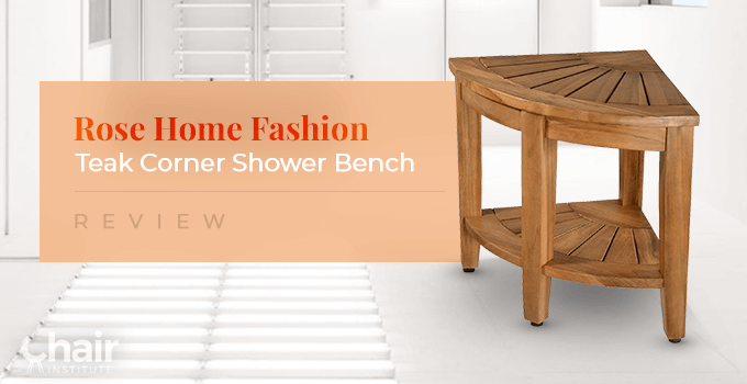 Rose Home Fashion Teak Corner Shower Bench in a bathroom