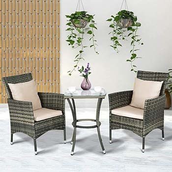 A complete setup of Tangkula 3 piece rattan patio set in house 