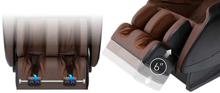 AmaMedic R7 Massage Chair's extendable footrest, airbags on calves and feet, and foot rollers