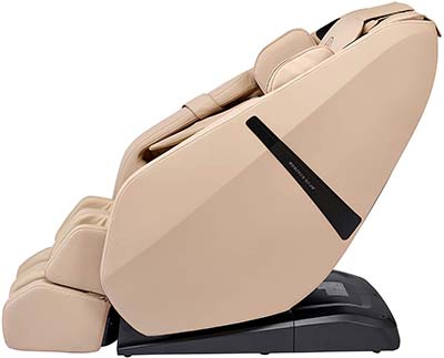 FR-6KSL Massage Chair with beige PU upholstery, PU-wrapped exterior and leg ports, and black base