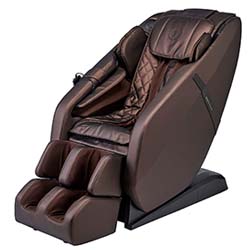 FR-6KSL Massage Chair with glossy brown PU upholstery and exterior, and black base