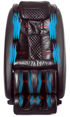 Ji massage chair's 22 airbags located at the shoulders, arms, feet, and calf areas