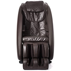 Inner Balance Ji with rich brown faux leather upholstery, dark brown exterior, and cushion on the headrest