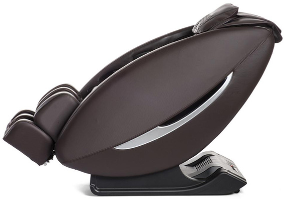 Inner Balance Ji massage chair with dark brown exterior, black base, and silver highlights on the sides