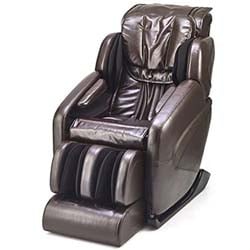 Jin massage chair with dark brown pU upholstery, PU-wrapped exterior, black base, thick seat cushion, and neck cushion