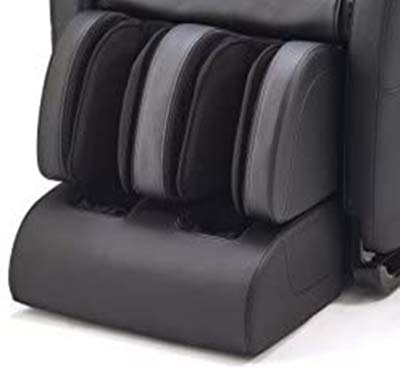 Jin massage chair with black PU upholstery, PU-wrapped leg ports and air bags