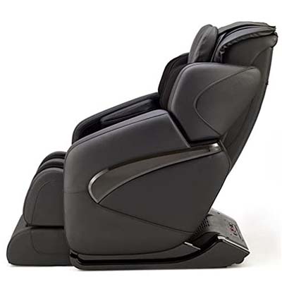 Inner Balance Jin 2.0 massage chair with black PU upholstery, black exterior, glossy black highlights, and neck cushion