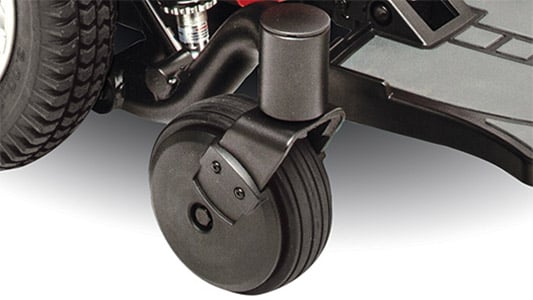 Six-inch black flat-free, non-marking OMNI-Casters of Jazzy ES600