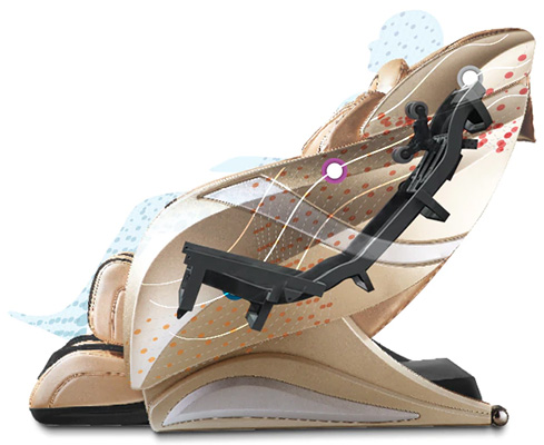 Kahuna Hubot Massage Chair champagne variant with SL track that starts from the neck and extends under the back of the thighs