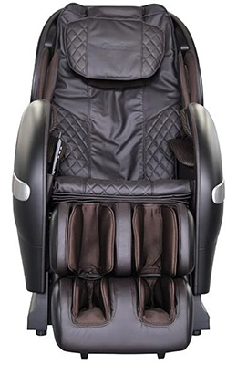 OS-Monarch massage chair with brown PU upholstery for the seat and brown airbags by the shoulders, arms, calves, and feet