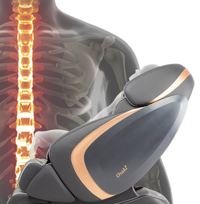 Admiral massage chair in grey variant and an interior view of the spine and pressure points
