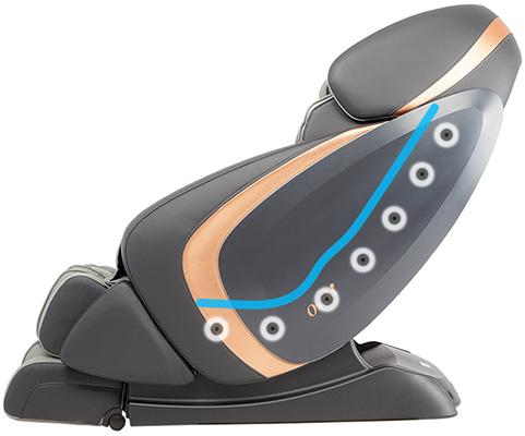 Admiral massage chair with dark grey exterior and an L-track that starts at the neck and ends under the upper thighs