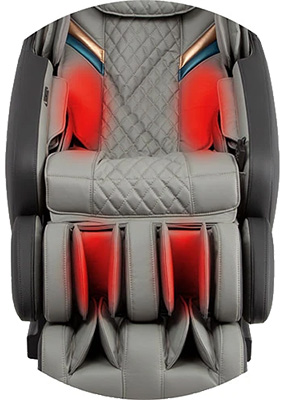 Osaki Pro Admiral Massage Chair with light grey PU upholstery and heating pads in the lumbar and calf areas