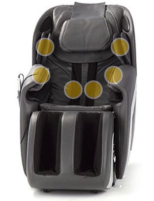 Human Touch Sana Massage Chair gray variant with the airbag placements highlighted in yellow