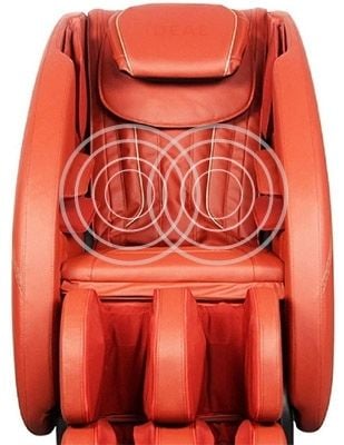 Ideal Massage Chair red variant with a pair of heating coils that cover the entire lower back