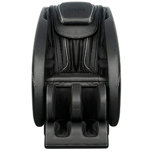 Ideal Massage Chair with black PU upholstery, black exterior, and white highlights on the seatback