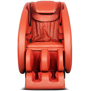 Ideal Massage Chair with red PU upholstery, red exterior, and white highlights on seatback