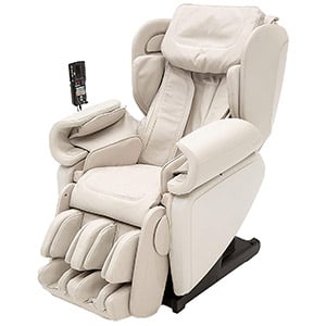 Synca Kagra 4D Massage Chair with white PU upholstery, black base, and remote mounted on one arm