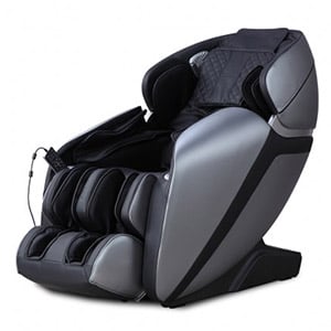 Kahuna LM 7000 Massage Chair with black faux leather upholstery, glossy dark grey exterior, and black base