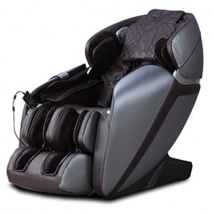 Kahuna LM 7000 Massage Chair with dark brown faux leather upholstery, glossy dark grey exterior, and black base