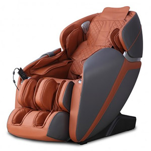 Kahuna LM 7000 Massage Chair with burnt orange faux leather upholstery, dark grey exterior, and black base
