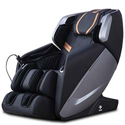 Kahuna Chair LM 9100 with black faux leather upholstery, black and silver exterior, and gold highlights on the seatback