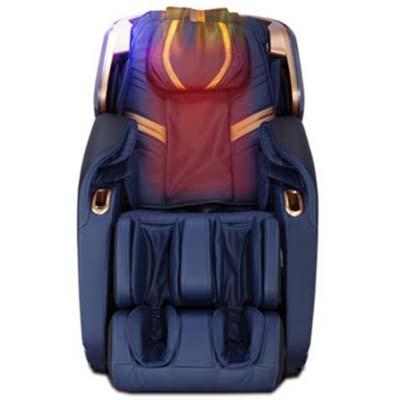 Kahuna LM9100 with blue faux leather upholstery, gold highlights, and heating for the entire back, shoulders, neck, and head