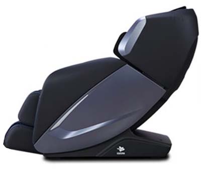 Kahuna LM 9100 massage chair with black and silver exterior, black base, and black leg ports