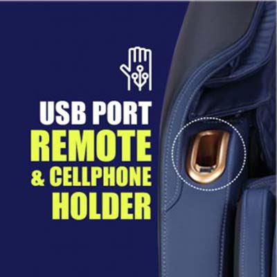 Kahuna LM 9100 Massage Chair in blue and black variant, with USB port and remote and cellphone holder