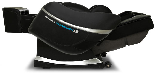Medical Breakthrough 8 massage chair in zero gravity recline with the leg ports elevated slightly above the heart