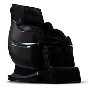 Medical Breakthrough 8 massage chair with black PU upholstery, black base, and brand name on the side