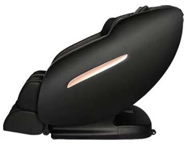 Mynta Massage Chair with black PU upholstery, black exterior and base, and rose gold highlights on the sides