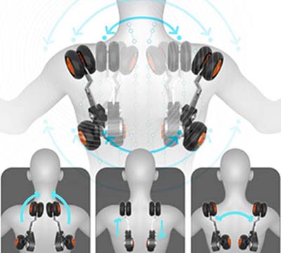 An illustration of the MM650 Massage Chair's quad rollers and how they massage the back