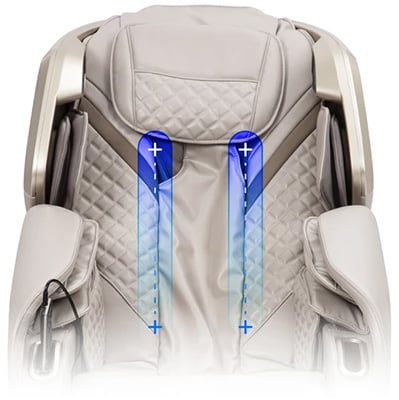 Titan Elite 3D Massage Chair with taupe PU upholstery and an illustration of the chair's body scanning tech